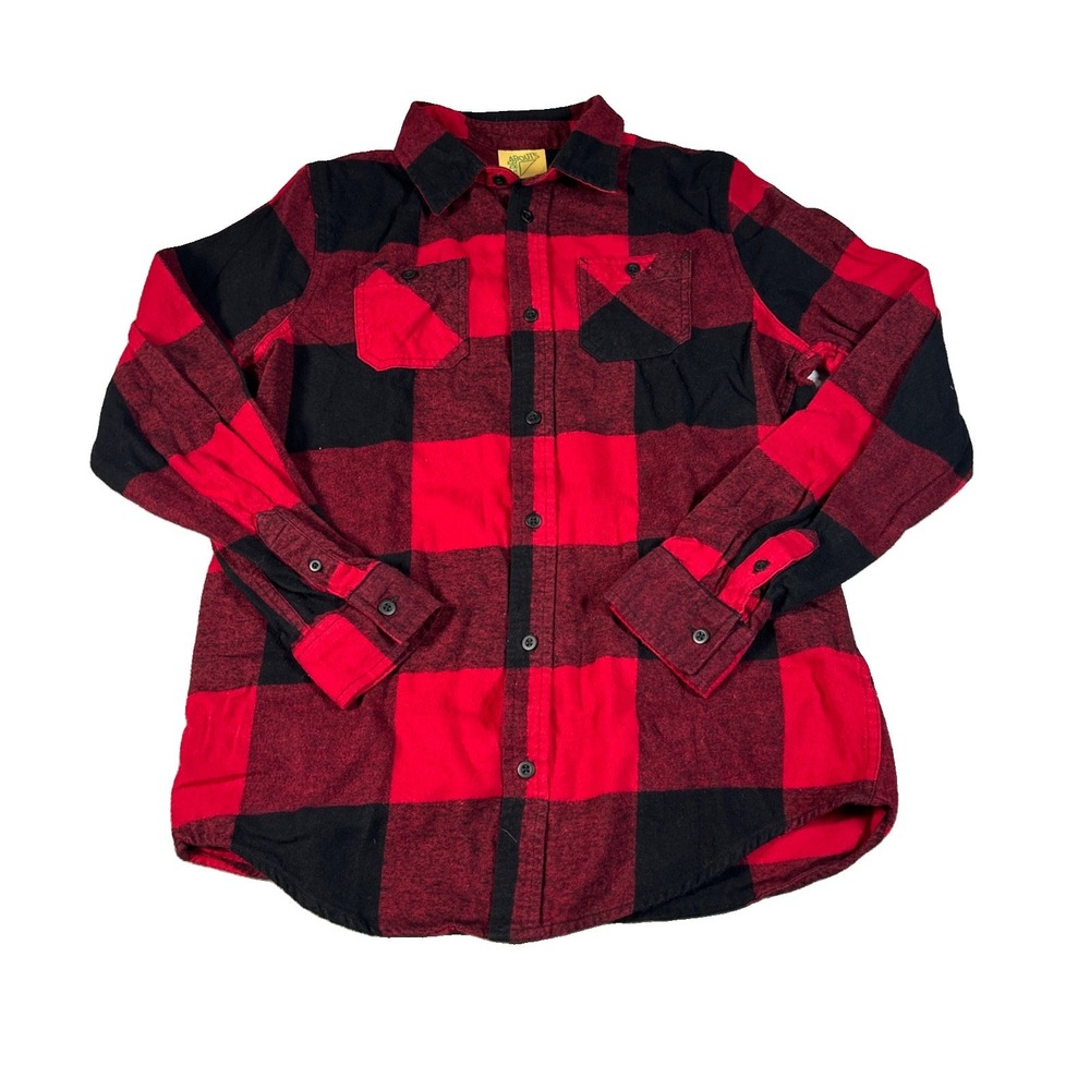 Thereabouts Unisex Red/Black Plaid Cotton Flannel Point Collar Button-Up XL
